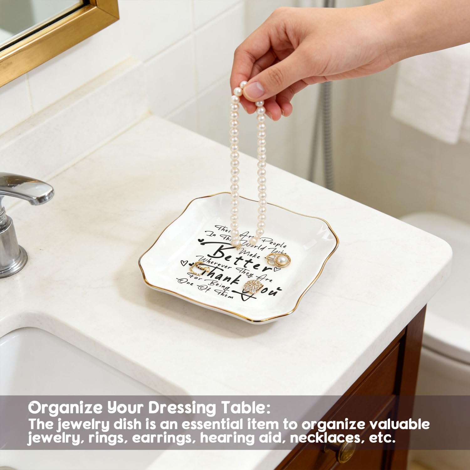Ceramic Trinket Tray with Inspirational Thank You Quote - ASF | Jewelry Dish Ring Holder, Appreciation Gift for Coworker Teacher Nurse, Christmas Mother's Day Farewell Retirement Birthday