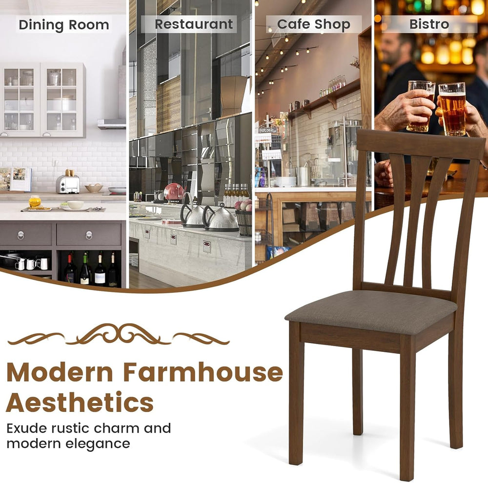 Giantex Wooden Dining Chairs Set of 4, Linen Fabric Upholstered Kitchen Armle...