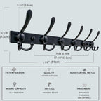 Dseap Coat Rack Wall Mount 2.0 Pro: 24” Long, 3X Tougher, Heavy Duty Stainless Steel Wall Coat Hanger with 6 Tri Hooks for Clothes Jackets Hats Entryway Closet, Black, Pack of 2