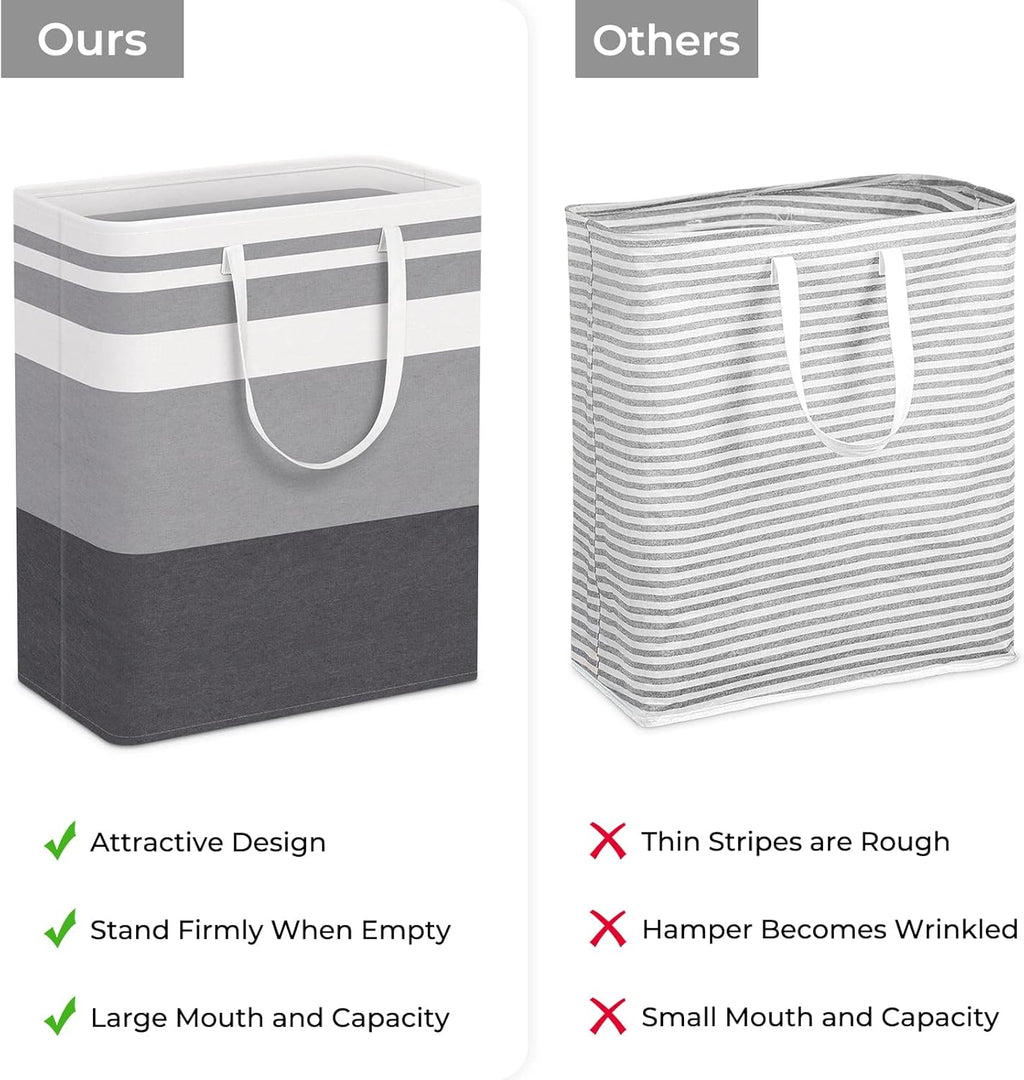 HomeHacks 2 Pack Large Laundry Baskets, Waterproof, Freestanding Laundry Hampers, Collapsible Clothes Hamper with Reinforced Handles in Laundry, College Dorm, Bathroom, Bedroom (Grey+Blue, 125Lx2)