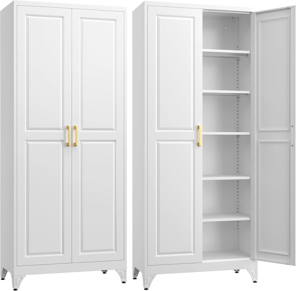 SteeLoong 75”Metal Pantry Storage Cabinet with Doors & 5 Adjustable Shelv...