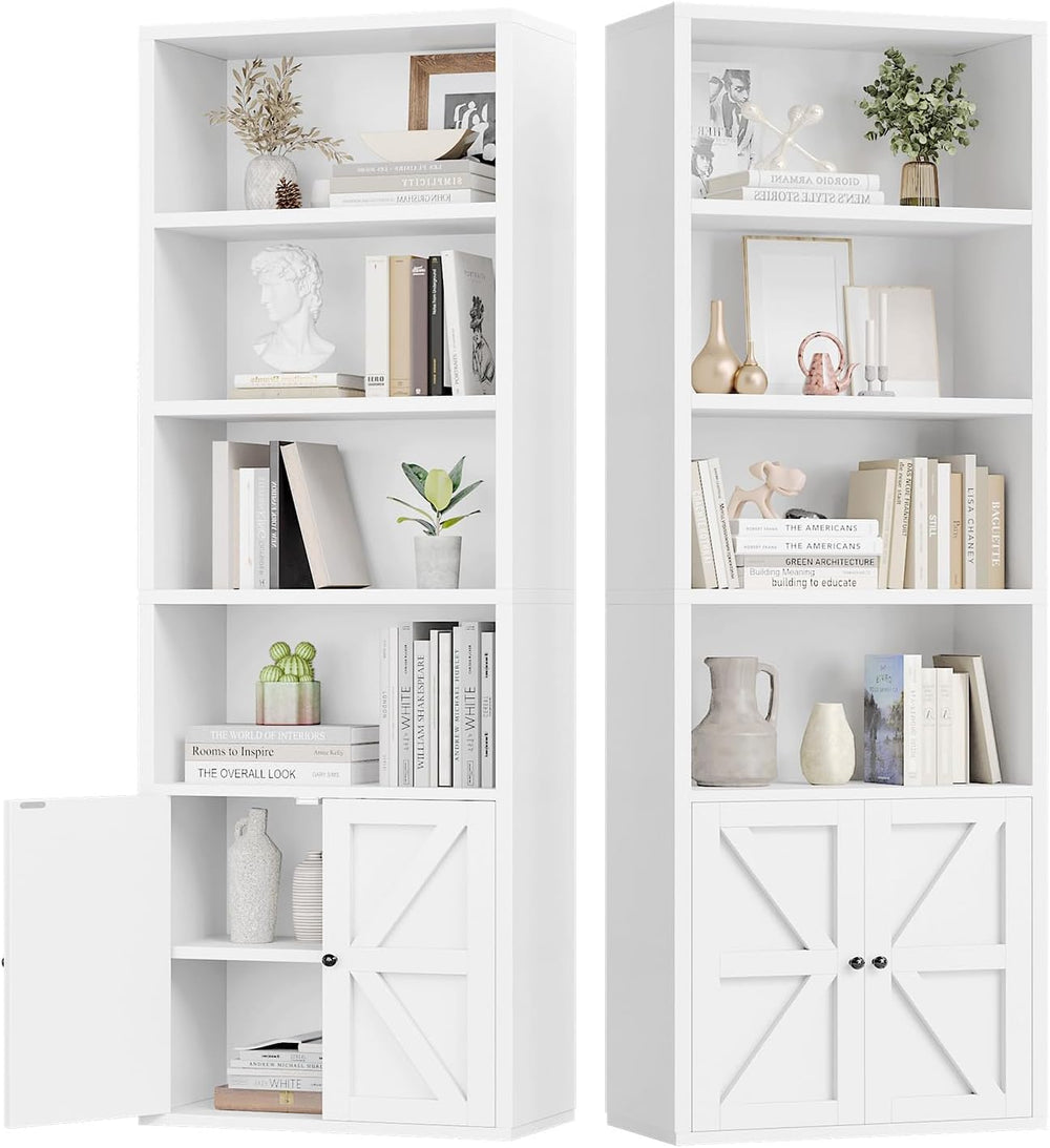 oneinmil 6 Tier Bookshelves and Bookcase with Doors Industrial Set of 2 Doubl...
