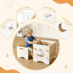 HOOBRO Weaning Table and Chair Set, 3-Level Height Adjustable Chair for Ages 1-3, Wooden Baby Activity Furniture for Reading, Playing and Eating, Enlarge Desktop, Easy to Assemble, Natural WN03KT01