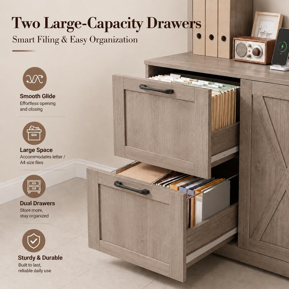 NORTHSKY 72'' Tall Bookshelf with Power Outlet, 2 Drawer File Cabinet...