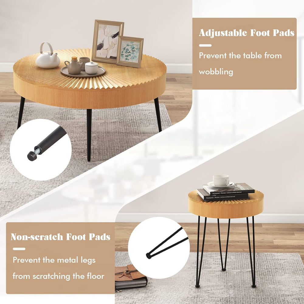 Giantex Boho Round Coffee Table Set of 2, Sofa Side Nesting Table with Solid ...