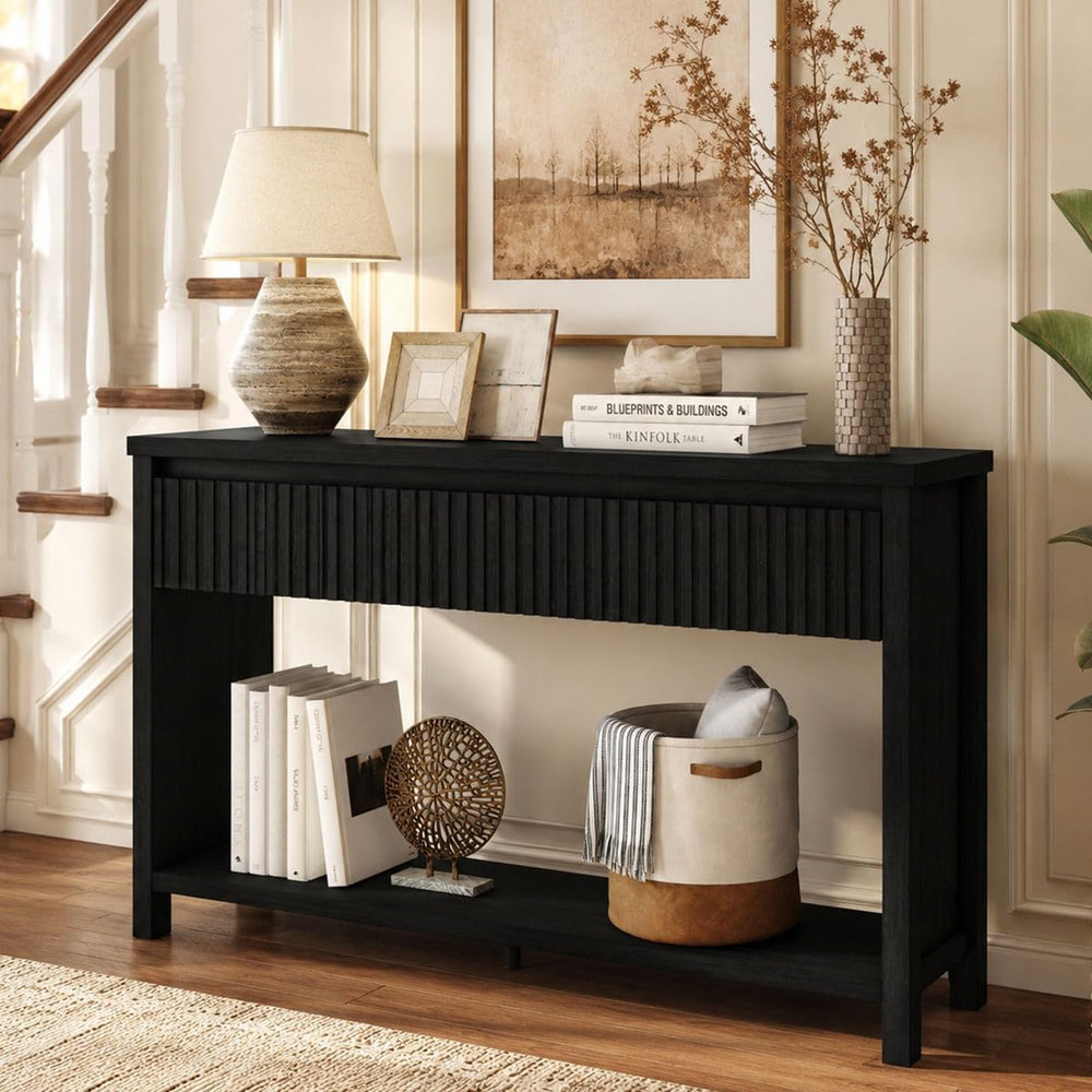 BON AUGURE Black Console Table for Entryway, 47" Entryway Table with Dra...