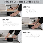 GDCZ Ceramics Butter Dish with Wooden Lid- Large Covered Butter Holder for Countertop, Butter Keeper Container Perfect for Holds 2X 4oz West/East Coast Butter (Black, 6.5 x 4.2x 3.9)