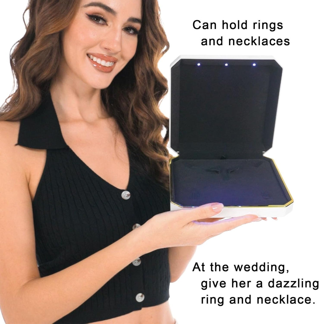 HSLFUAI Necklace Organizer with Led Light,Jewelry Box for Necklace, Necklace Box Gift,Jewelry Gift Box for Wedding, Birthday, Valentine' Day, Mother'S Day, Christmas(Gold)
