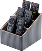 KINGFOM 3 Slot PU Leather Remote Controller Holder, Home Sundries Storage Box, TV Guide/Mail/CD Organizer/Caddy/Holder with Free Cable Desk Organizer (Grey)