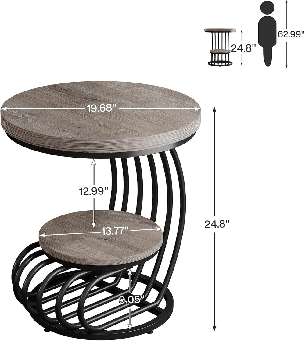 Tribesigns Round End Table: 2 Tiers Wood Side Table Set of 2 with Storage She...