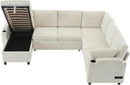 Eafurn Oversized U Shaped Sectional Sleeper Sofabed Pull Out Couch Bed for Living Room 6 Seater Upholstered Convertible Pullout Lounge Sofa Couch w/Storage Chaise, USB Ports for Living Room Apartment