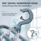 Clothes Drying Hanger with 32 Clips and Drip Foldable Hanging Rack (Light Blue)