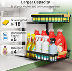 Under Sink Organizer, 2 Packs 2 Tier Under Sink Organizers and Storage, Slide out Pull out Cabinet Organizer Shelf, Metal Sliding Drawer for Kitchen Bathroom Pantry Cabinet Closet Organization Rack