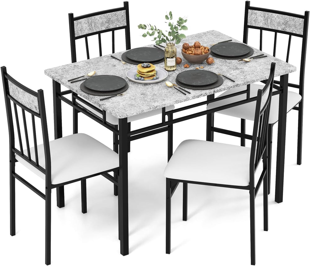 Tangkula Dining Table Set for 4, Kitchen Table and Chairs Set with Metal Fram...