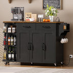 RALGEND Kitchen Island with Power Outlet & Drop Leaf, Kitchen Rolling Island with Rotating Organizer, Kitchen Island Cart with Storage Cabinet, Mobile Island Table for Kitchen, Black and Rustic Brown