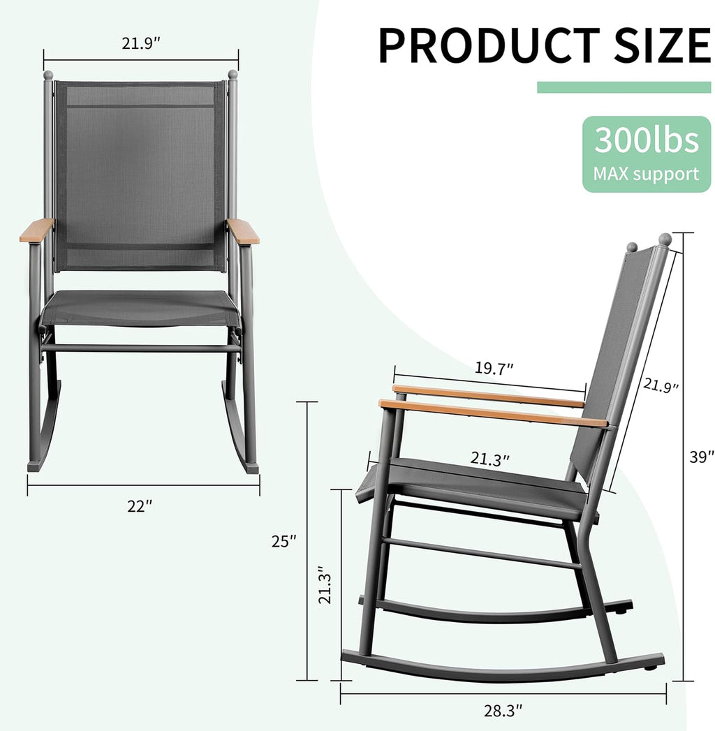 JY QAQA Outdoor Rocking Chair Set of 2, High Back All-Weather Patio Rocking Chairs with Breathable Back Rest for Adult, Ergonomic Design Porch Rocking Chairs for Porch, Garden, Balcony, Pool, Black