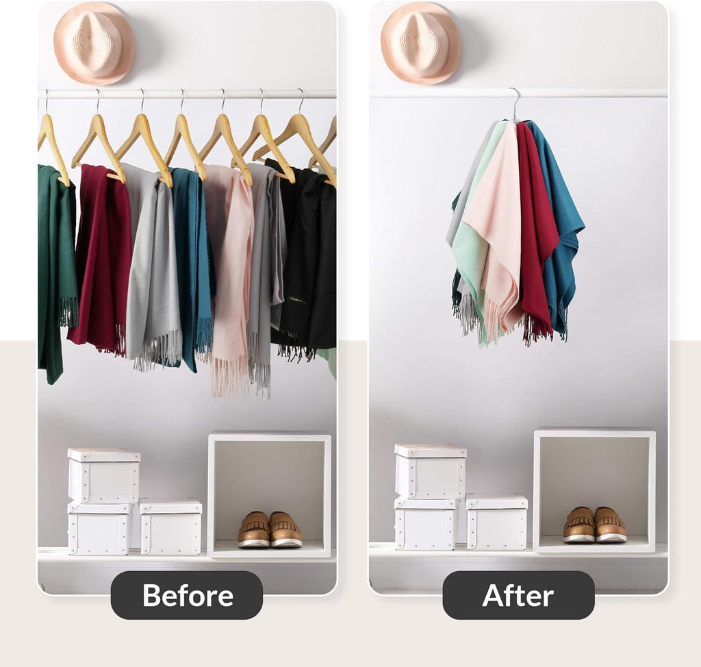 ZEDODIER Scarf Organizer Scarf Hanger for Closet, Rotatable Sturdy Hijab Holder Holds 8 Scarves, Metal Space Saving Closet Organizers and Storage, Silver