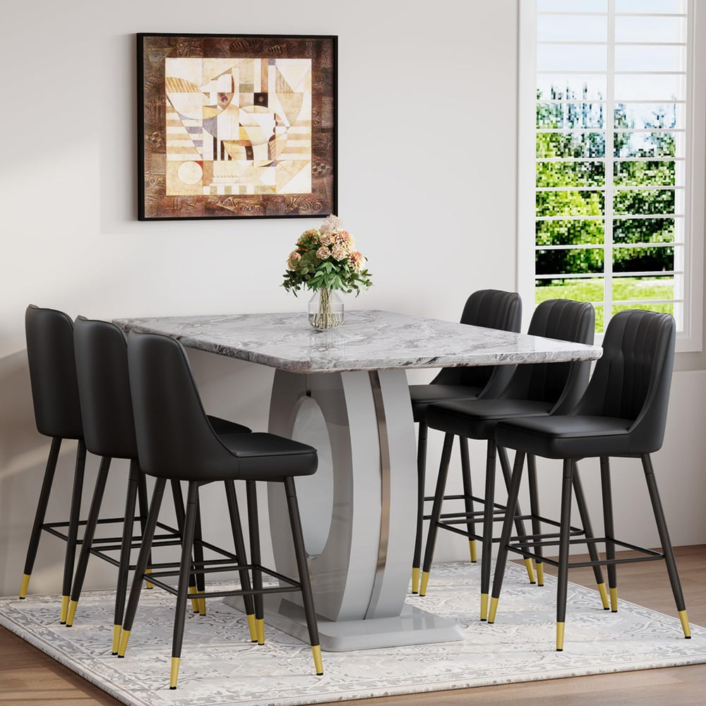 63'' Marble Dining Table Set for 6,Modern Counter Height Dining Table...