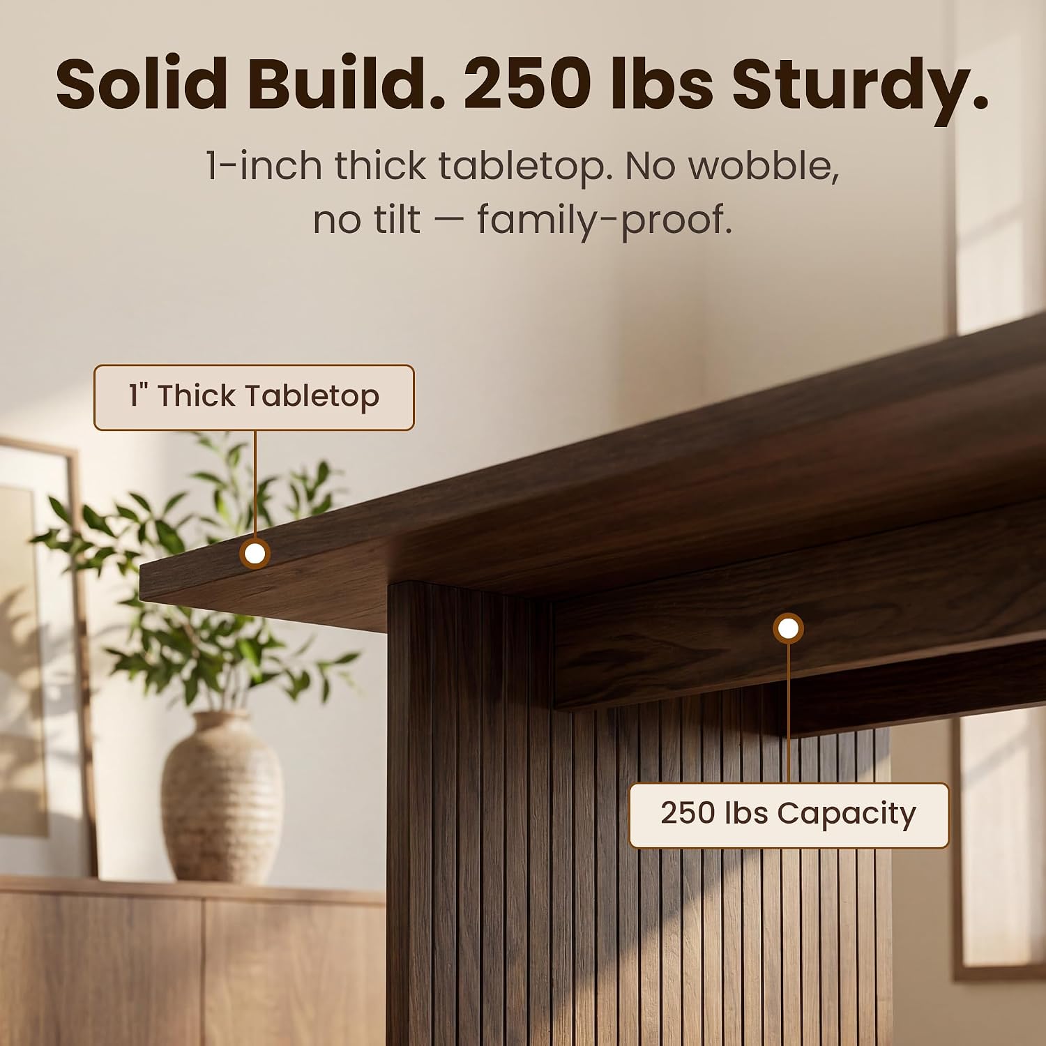 COLAMY 63 Inch Dining Room Table for 4 to 6, Modern Farmhouse Rectangular Kitchen Table with Easy-Care Melamine Surface, Stable Wooden Pedestal Dining Table, Multiple Color Options,Darkbrown