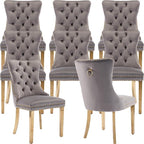 Mid Century Modern Dining Chairs Set of 8, Grey Velvet Upholstered Tufted Back, Kitchen & Dining Room Chairs, Gold Metal Legs, Nailhead Trim, Sillas para Comedor (Gray, 8 Pcs)