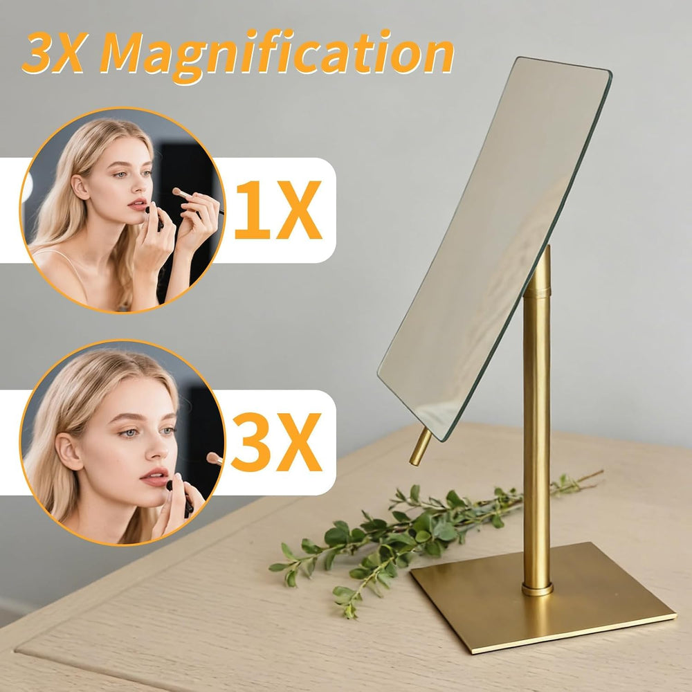 Bronze Table Standing Rectangular Vanity Makeup Mirror with 3X Magnification,...