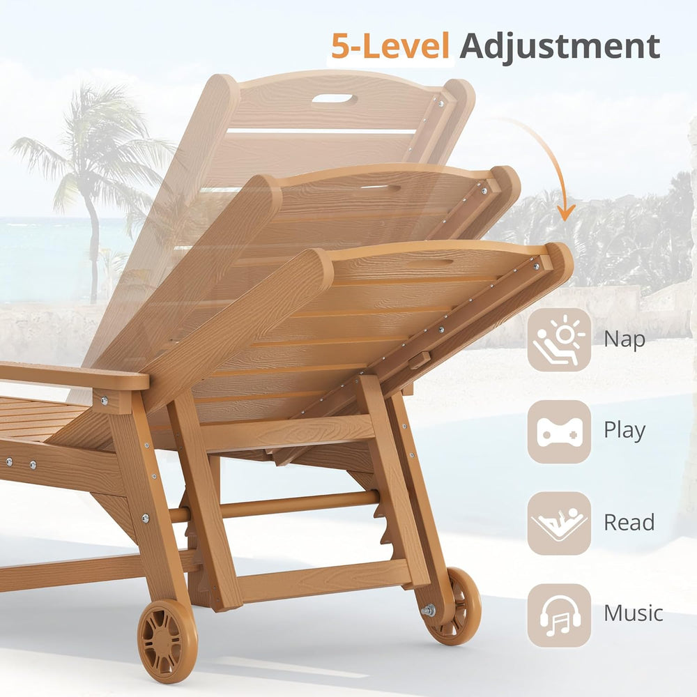 LUE BONA Outdoor Chaise Lounge, 5‑Position, 2‑Pack, Teak Color