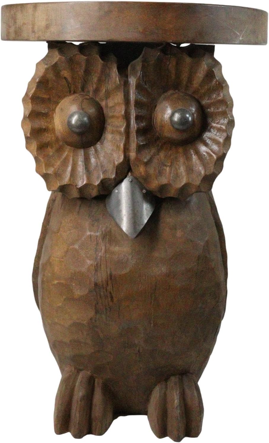 Ebros Gift Hand Carved Whimsical Wise Owl Round Top Sculptural Side Table Mad...