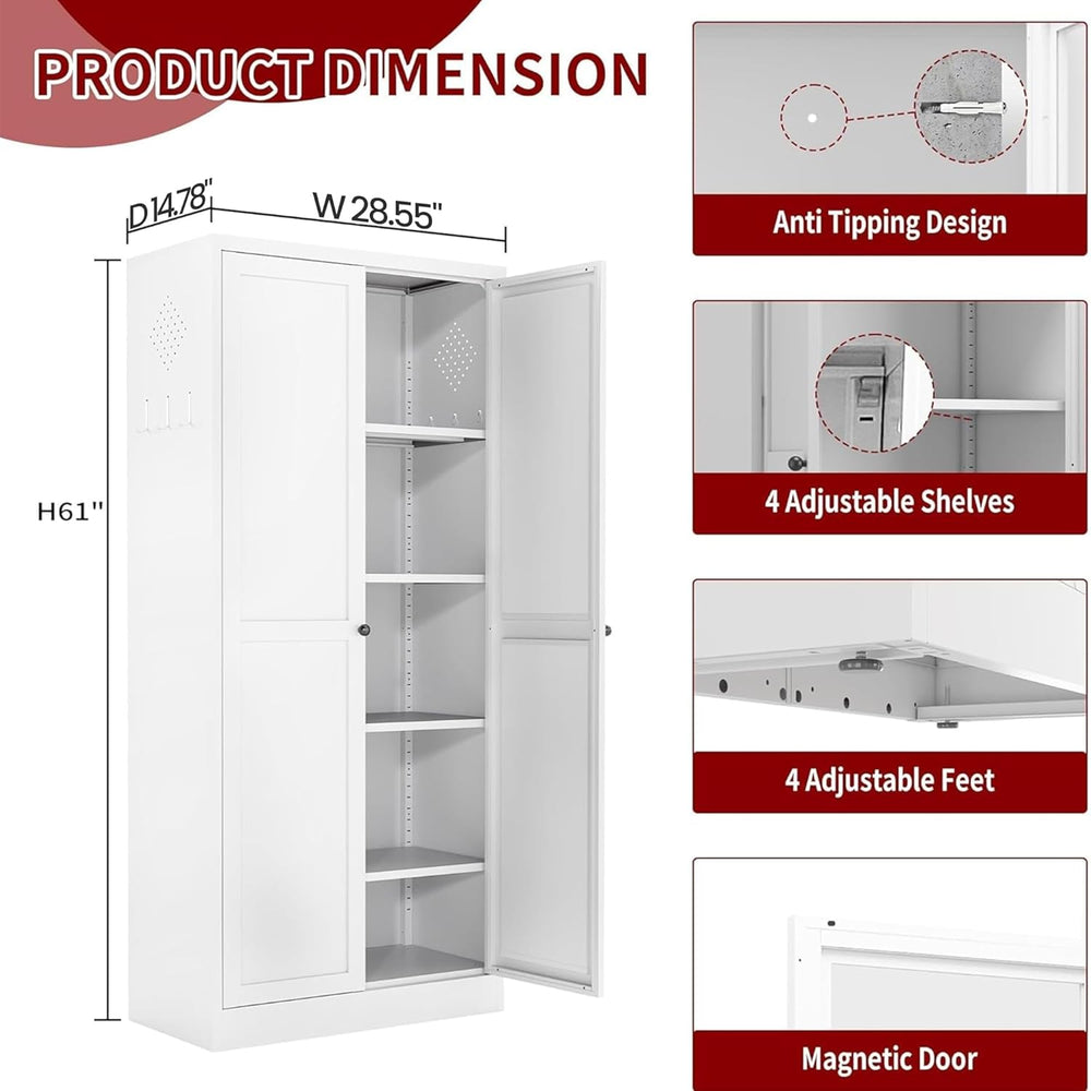 AQY Kitchen Pantry Cabinet,61" White Pantry Storage Cabinet with 4 Tier ...