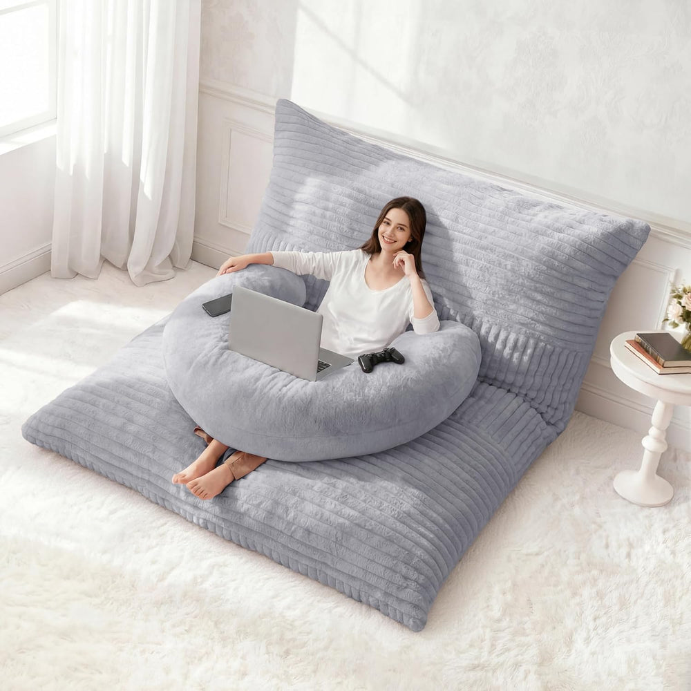 Homguava Giant Bean Bag Chair for Adults with Pillow, 4 in 1 Convertible Floo...