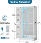Glass Display Cabinet with RGB Light, 5-Tier Curio Cabinet for Collectibles, Display Case with Removable Shelves, Human Sensor Design, White