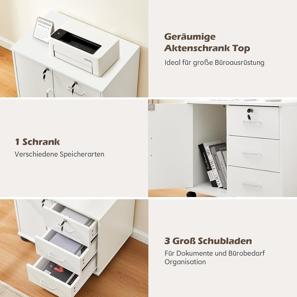 TUKAILAi 3-Drawer Mobile Filing Cabinet Lockable – Under Desk Pedestal on Cas...
