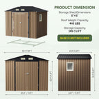 6x8FT Outdoor Metal Storage Shed, Double Door, 1 Clear Window, Tool Shed for Garden, Patio, Backyard Brown