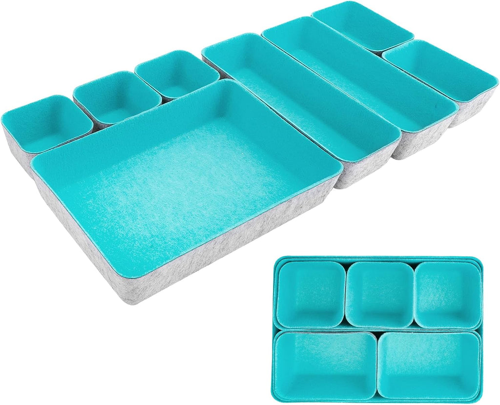 8pcs Drawer Organizers, Separators, Storage Box,Felt Storage Bins Inserts Tool Containers Toy Basket Shelf Cubes Foldable Drawer Dividers Desk Organisers- Blue&Grey