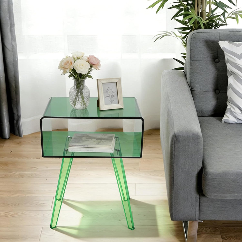 Acrylic Side Table, Round End Table with Storage, 19.7" H Small Modern B...