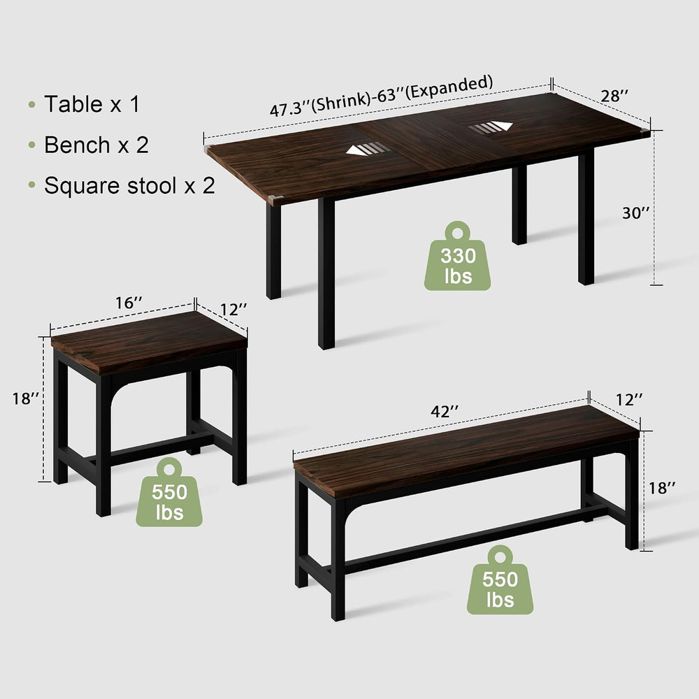 Feonase 5-Piece Dining Table Set for 4-8 People, 63" Extendable Kitchen ...