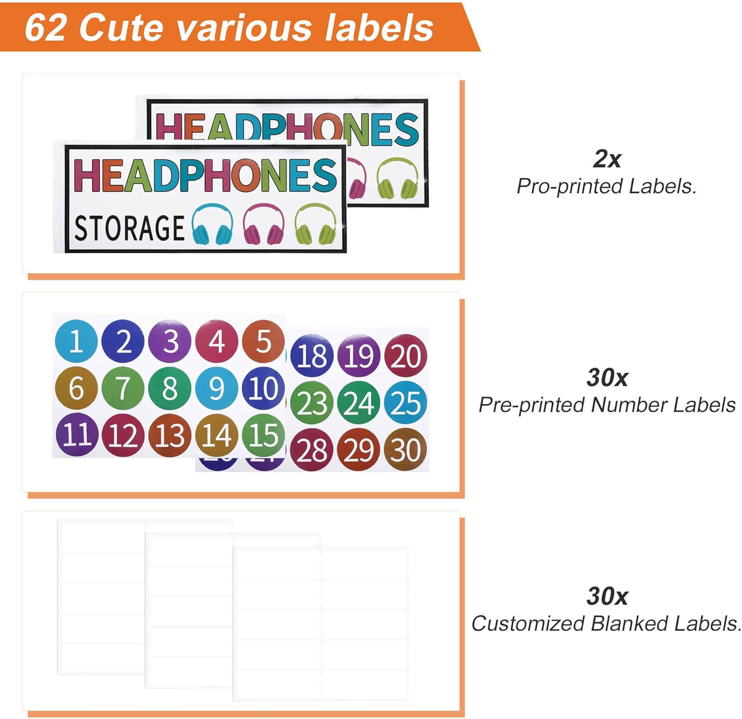 Classroom Headphone Storage Organizer, Door Hanging Organizer with 2-Layer Polyvinyl Chloride, Non-Woven Fabric, Clear, Hanging Storage Bag, 2Set