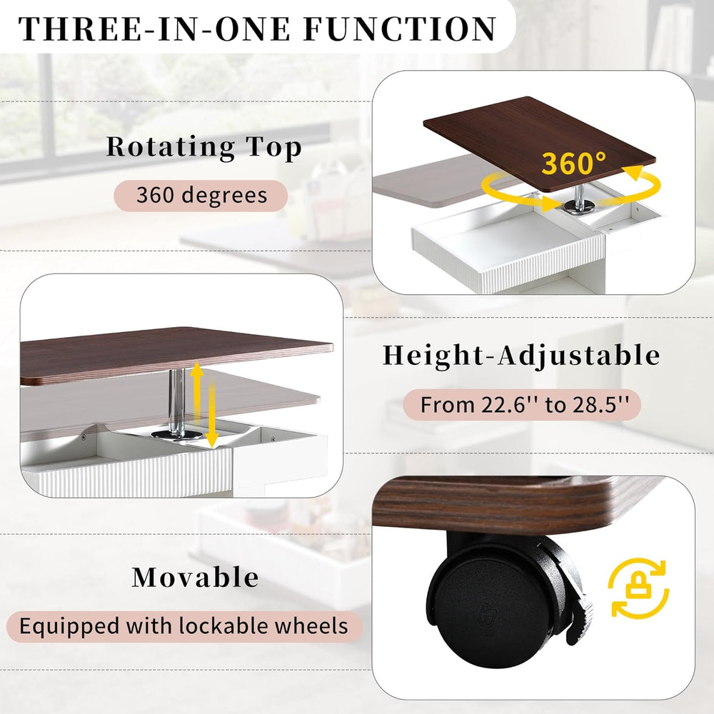 Merax Adjustable End Table with Wheels, Modern Multifunctional Sofa Side Tabl...