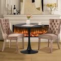 3-Pieces 31.5" Round Dining Table Set for 2, Black Dining Table & Velvet Upholstered Dining Chairs Set of 2 for Kitchen Dining Room Apartment Small Space(Black Table & Khaki Chairs)