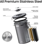 Veken Coffee Canister, 39OZ Large, Airtight Stainless Steel Food Storage Container for 2.2lbs Coffee Beans,Ground, Sugar,Espresso,Rice,Tea,Flour, Cereal,Home Kitchen Pantry Bar Accessories, Gifts,Gray