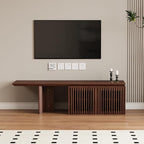 XEW Extendable TV Stand with Storage and Shelves, Wood Entertainment Center for 55+ Inch TV, Modern TV Console, Minimalist Media Console for Living Room, Bedroom-Walnut (Extendable: 63"-86.6")