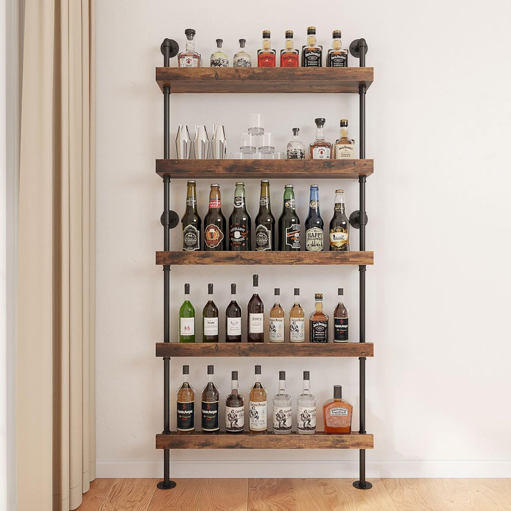 5-Tier Wall Mounted Wine Rack,31.5" W x 79" H | Industrial Pipe Bar...