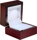 Allure - Luxury Ring Box With LED Light, Authentic Mahogany Wood With Black Leatherette Insert, Square Elegant Diamond Ring Case, For Unique Proposal Or Wedding, Small Jewelry Display Gift Box.