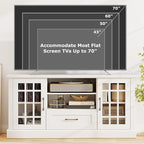 GOFLAME Farmhouse TV Stand for TVs up to 70", Entertainment Media Center Storage Cabinet with Glass Doors, Open Shelves & Drawer, Wooden Television Console Table for Living Room (White)
