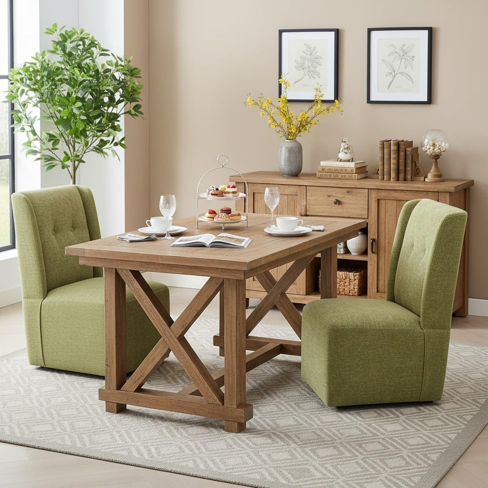 Rolling Dining Chair with Casters, Modern Upholstered Armless High Back Swive...