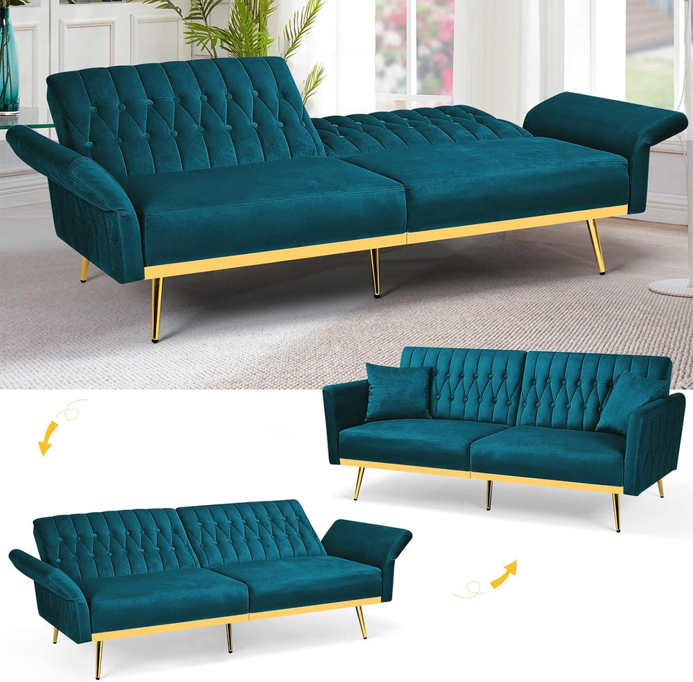 3 Pieces Velvet Sofa Set w/Adjustable Armrest &Backrest,Teal