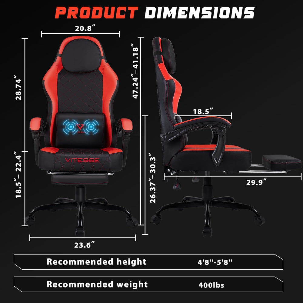 VITESSE 400 lbs Red Ergonomic Video Gaming Chair for Adults | PC Computer Cha...