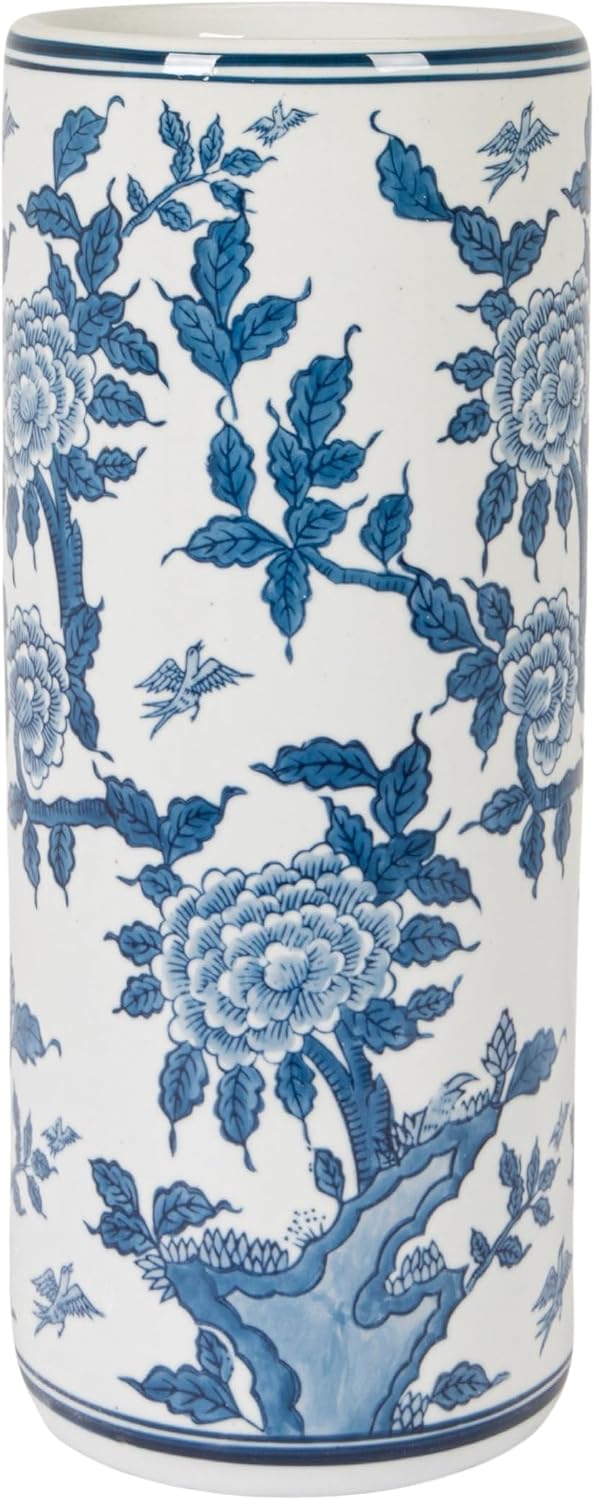 Creative Co-Op Blue and White Ceramic Umbrella Stand