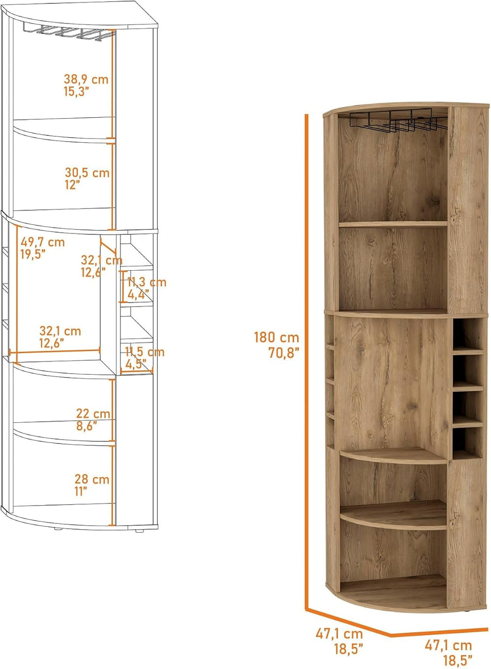 Wine Rack 5 Large Shelves Corner Storage Cabinet, Pantry Sideboard Locker for...