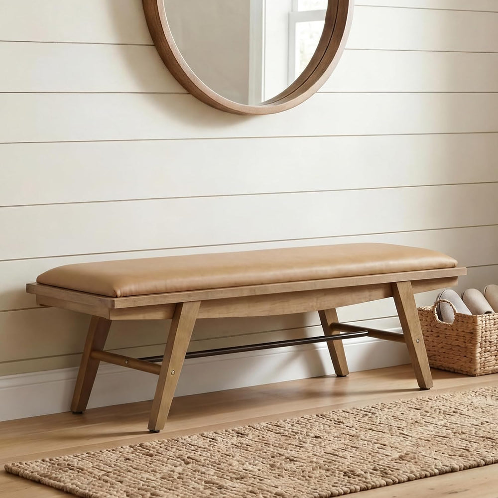 51'' Entryway Bench Leather Upholstered Shoe Benches Farmhouse Dining...
