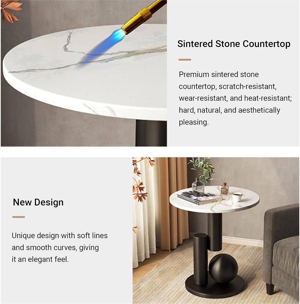 Small Round Marble Sofa Side Table, Creative Mini Leisure Accent End Table, S...